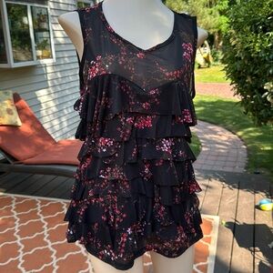 Inc International Concepts Top, Large, Black, Red Flowers